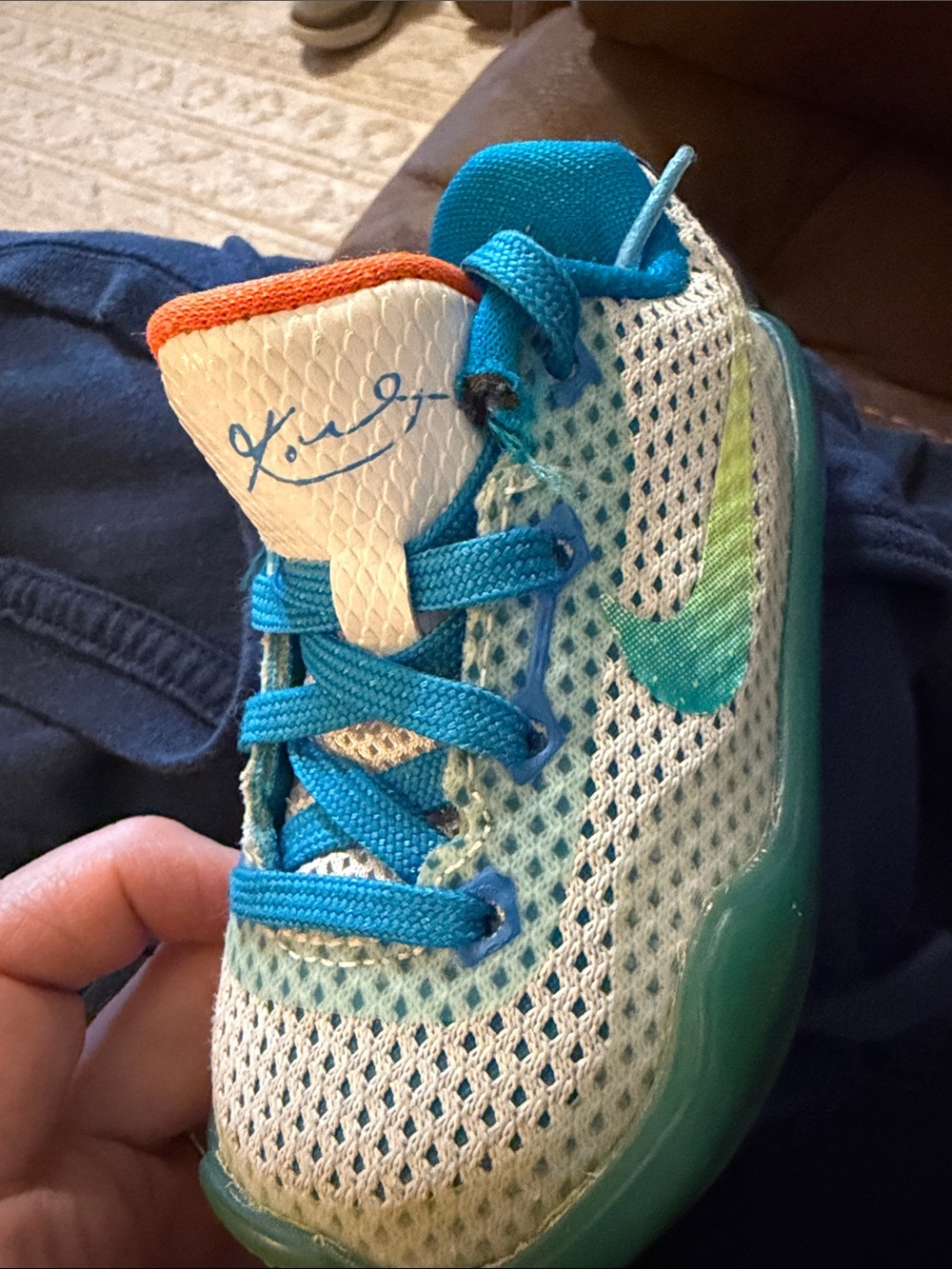 Nike “Kobe 10” High Dive, Aqua Mesh Sneaker with Teal Swoosh and Orange Trim